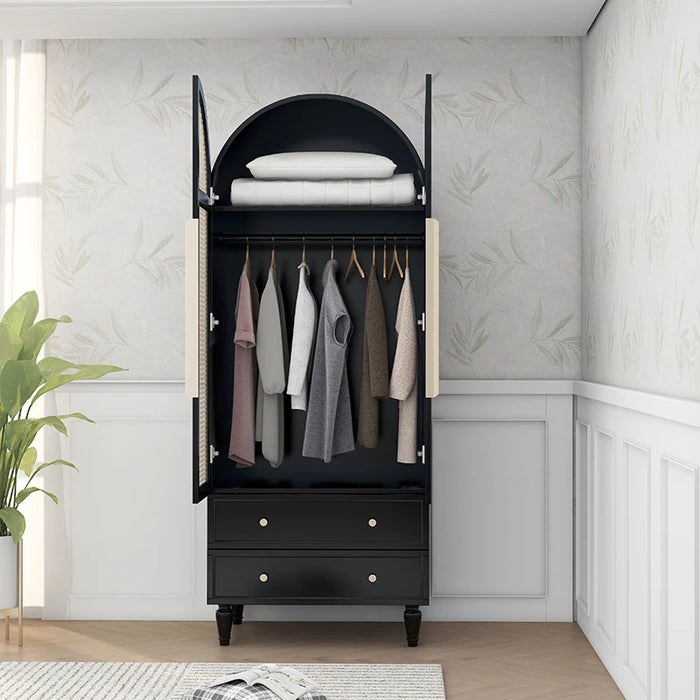 Solid wood two-door wardrobe cloakroom large-capacity storage wardrobe with opposite doors and high cabinets agains