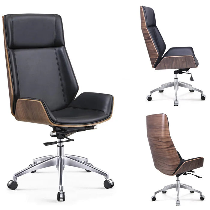 lounge High Back Bentwood Swivel Office Computer Chair Micro Fiber Leather Home Meeting Leather Chair nordic Office Furniture HY