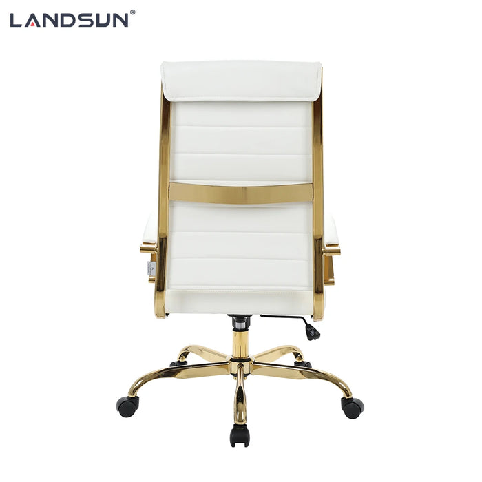 White PU Leather Executive Chair Furniture Golden Chromed Metal Frame Swivel Office Chair