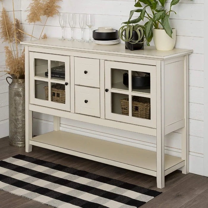 TV cabinet, classic glass door storage buffet, 52 inches, antique white, storage cabinet, TV stand