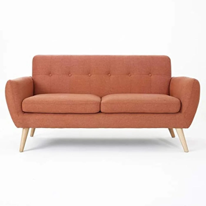 Sofas for Living Room Home Mid-Century Modern Petite Fabric Sofa Sofa Living Room Sofas Burnt Orange / Natural Bed Furniture