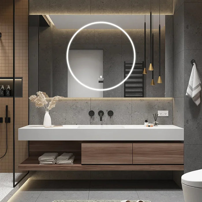 Smart Mirror Slate Ceramic Integrated Washbasin Vanity Cabinet With Sink Bathroom Furniture