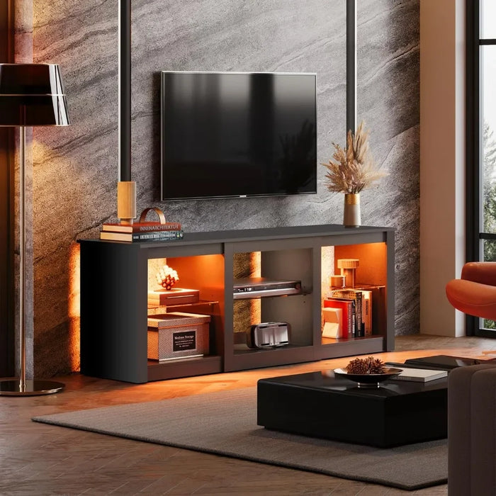Living Room Furniture TV Free Shipping TV Bracket with LED Light for TVs up to 65 inches with glass stand for modern home