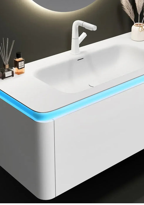 Bathroom Vanity Cabinet And Sink Cream Wind Combination Corian Rock Plate Seamless  Hand Washing Basin Toilet Washstand Simple