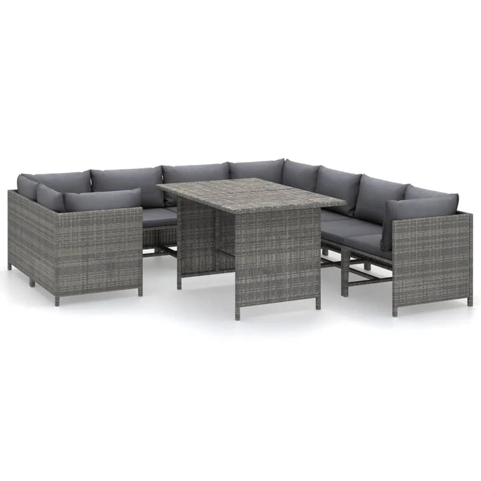 9 Piece Patio Lounge Set with Cushions Poly Rattan Gray C Outdoor Table and Chair Sets Outdoor Furniture Sets