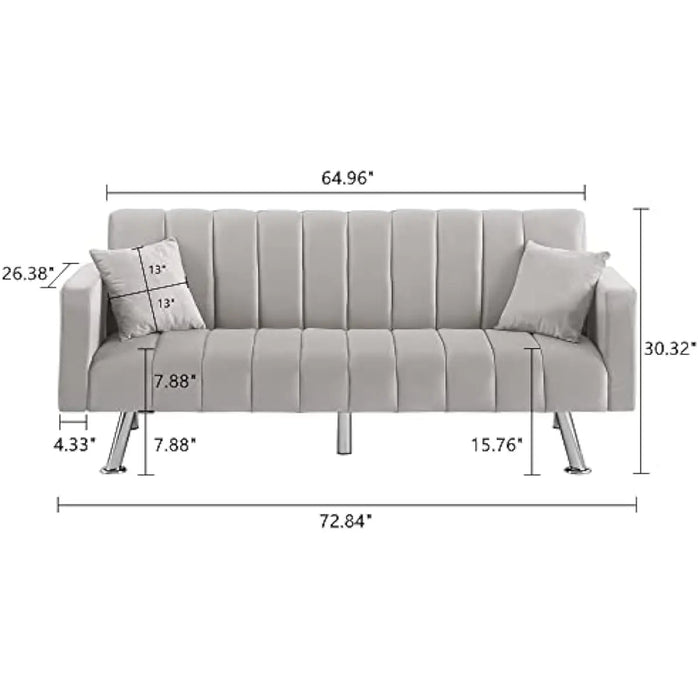 Sofa Bed, Upholstered Convertible Sofa Bed with 2 Pillows, Modern Sleeper Sofa Couch with Wooden Frame and Metal Legs (Gray)