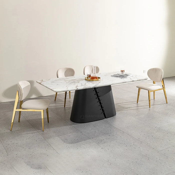 Custom marble table light luxury high-end rectangular large apartment 6 people stainless steel titanium gold dining table and