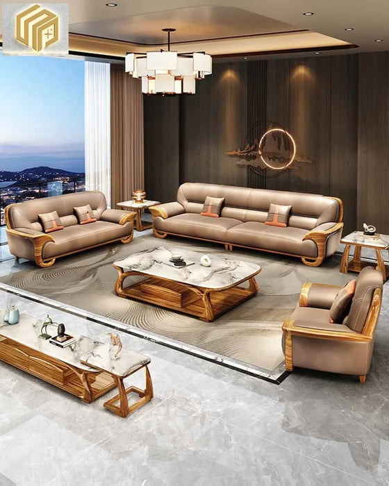 Modern minimalist leather sofa, new Chinese style solid wood size unit, European style living room, 2024 new combination