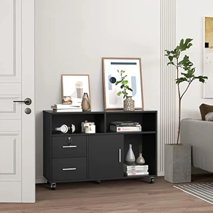 2023 New Wood Lateral File Cabinet, 2 Drawer Mobile Storage Cabinet Printer Stand with Open Storage Shelves for Home Office