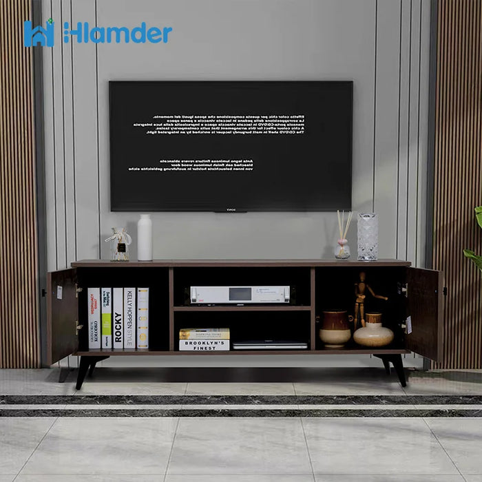Mid-Century TV Stand with Cabinet Wood Storage TV Console Table,Retro Media Entertainment Center for Living Room Furniture
