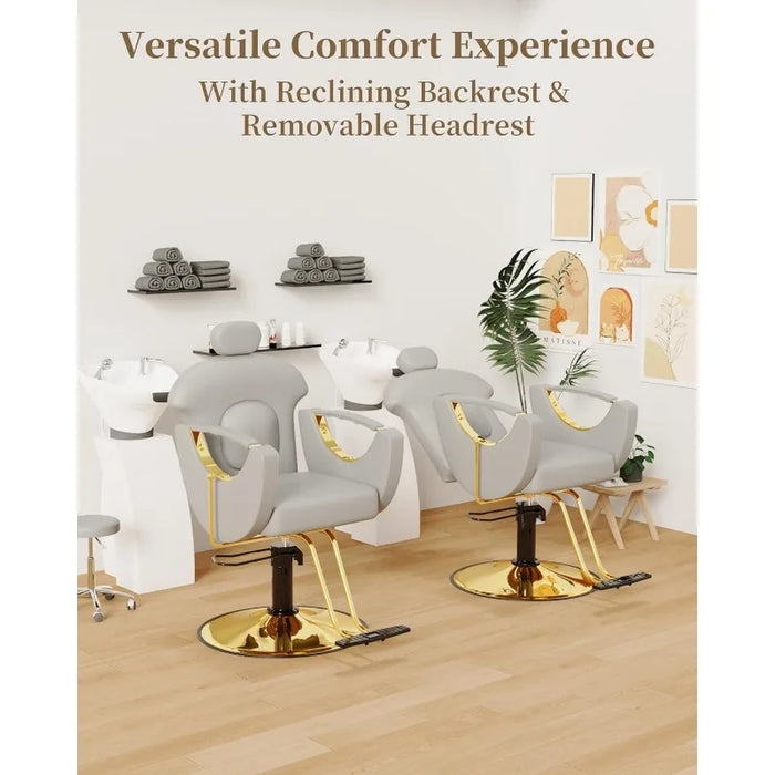 Barber Chair Reclining Hair Salon Chair, All Purpose Gold Salon Chair 360 Degrees Rolling Swivel Styling Chair