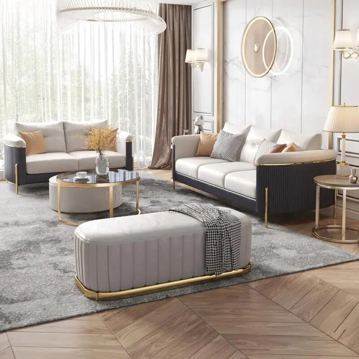 Modern Long Leather Living Room Sofa Set Modern Minimalist Lounge Sofa For Large Villa Luxury Household Indoor Home Furniture