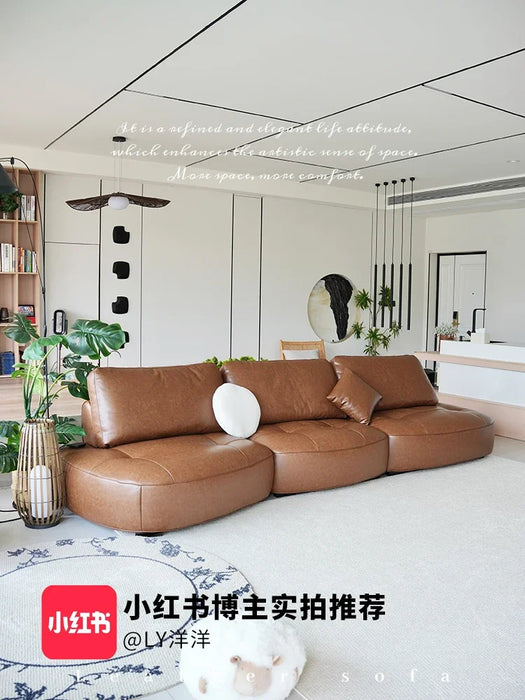 Straight Row Living Room Small Apartment Modern Simple First Layer Cowhide Creative Sofa