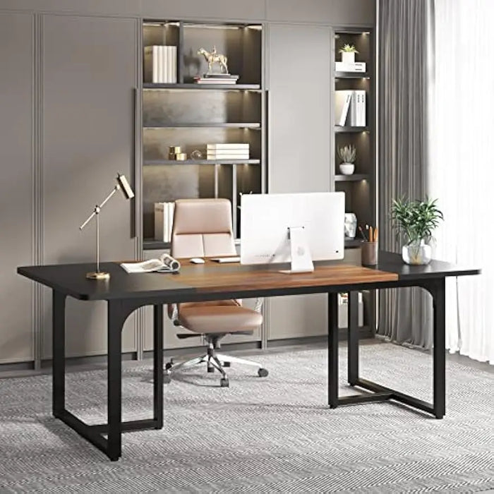 Tribesigns 70.86'' Executive Desk, Large Office Computer Desk with Strong Metal Frame, Wooden Workstation Business Furniture, 8