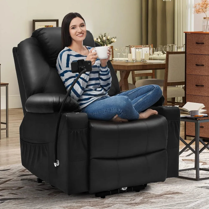 Electric Power Lift Recliner Massage Sofa for Living Room, YITAHOME Recliner Chair with Phone Holder,Black