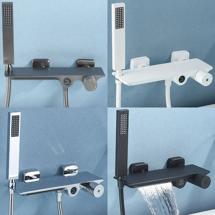 Tuqiu Gray Bathtub Shower Set Wall Mounted Black Bathtub Faucet, Bathroom Cold and Hot White Bath and Shower Mixer Taps Brass