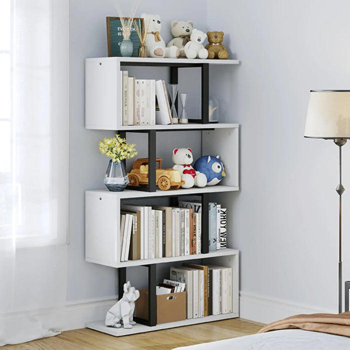 5-Tier Bookshelf, S-Shaped Z-Shelf Bookshelves and Bookcase, Modern Freestanding Multifunctional Decorative Storage She