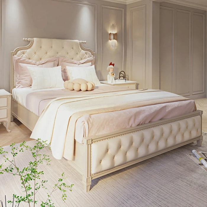 French light luxury INS wind solid wood bed soft cover art bed simple solid wood double bed