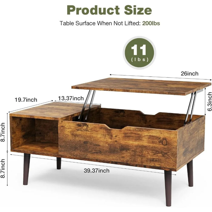 OLIXIS Modern Coffee Table Wooden Furniture with Lifting Tabletop, Storage Shelf and Hidden Compartment for Living Room Office