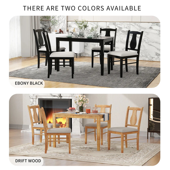 5-Piece Kitchen Dining Table Set, Wooden Rectangular Dining Table and 4 Upholstered Chairs for Dining Room,Ebony Black