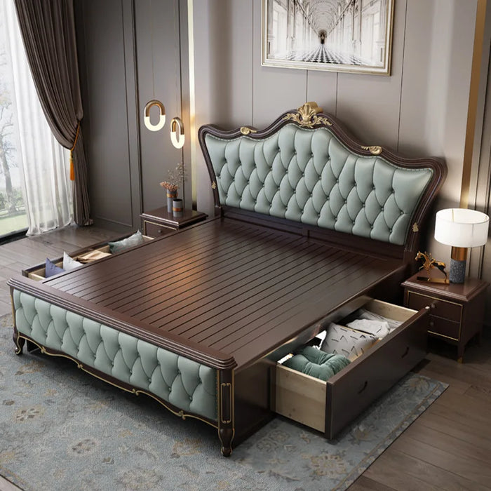 Light luxury American solid wood bed Modern simple double bed Master bedroom European high-grade queen bed king bed