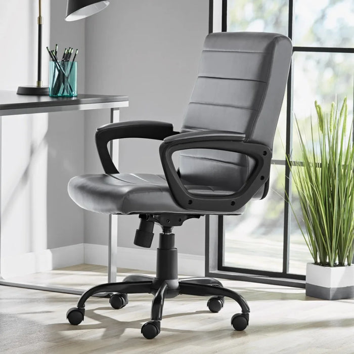Bonded Leather Mid-Back Manager's Office Chair Gray Chairs Ergonomic Furniture