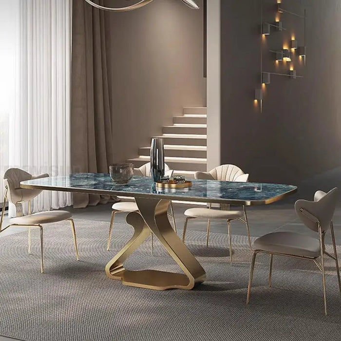 Luxury Dining Table With Beautiful Textured Glossy Desktop High-End Furniture For Kitchen Creative Rectangle Table And Chairs