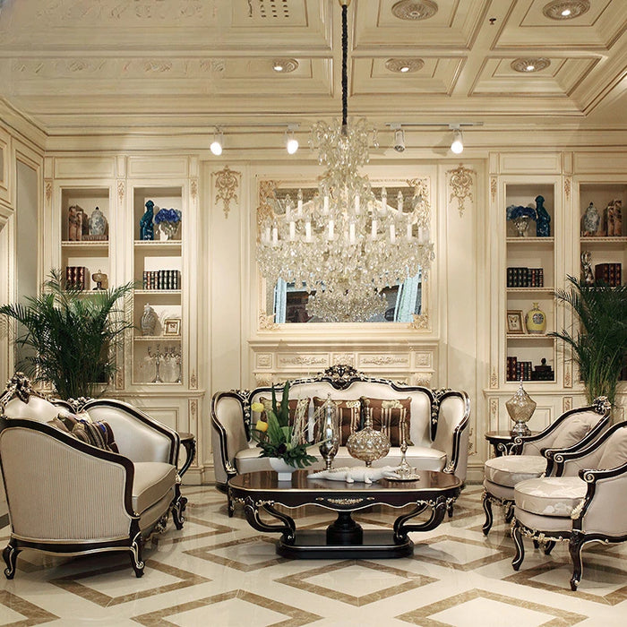 European style neoclassical living room birch handmade carved leather art 123 combination sofa