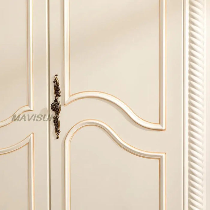 3 Door Light Luxury American Country Style Big Wardrobe Cabinet For Clothes Bedroom Small Apartment Solid Wood Drawer Storage