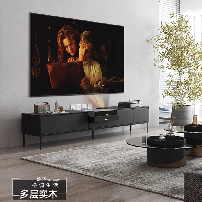 Modern Laser TV Cabinet Black Floor Telescopic Platform Consoles Solid Wood Table Luxury Meuble Tv Salon Living Room Furniture