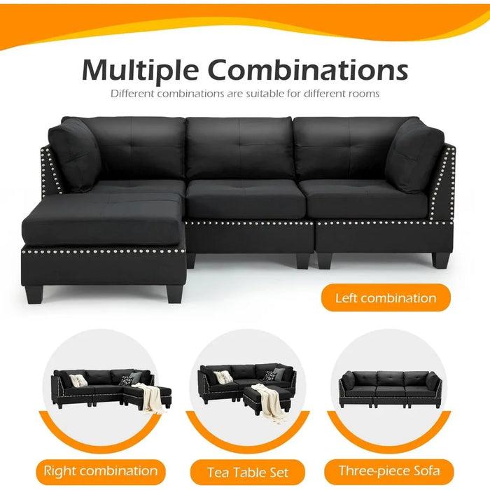 88.6 inch convertible sectional sofa,with footrest,Modern tufted linen L-shaped sofa,with reversible chaise longue