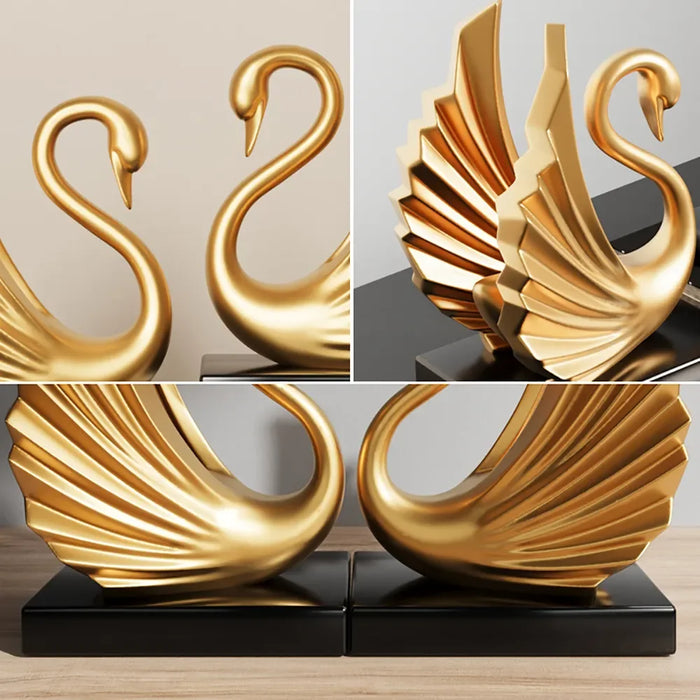 Luxury Home Living Decor European Style Romantic Couple Swans Resin Statue Crafts Interior Cabinet Decorations Figurines Gift