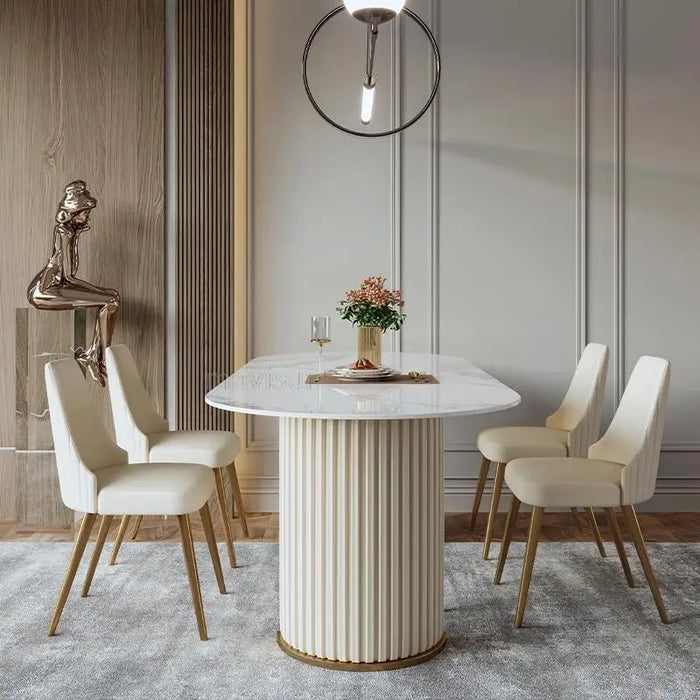Oval Glossy Rock Board Dining Table Modern Light Luxury Dining Table Chair Villa Nordic Simple Mueblesa Kitchen Furniture WXHYH