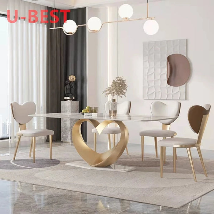 U-BEST Dining Table And Chairs Stainless Steel Frame Luxury Dinning Table Set Modern Marble Dining Room Table