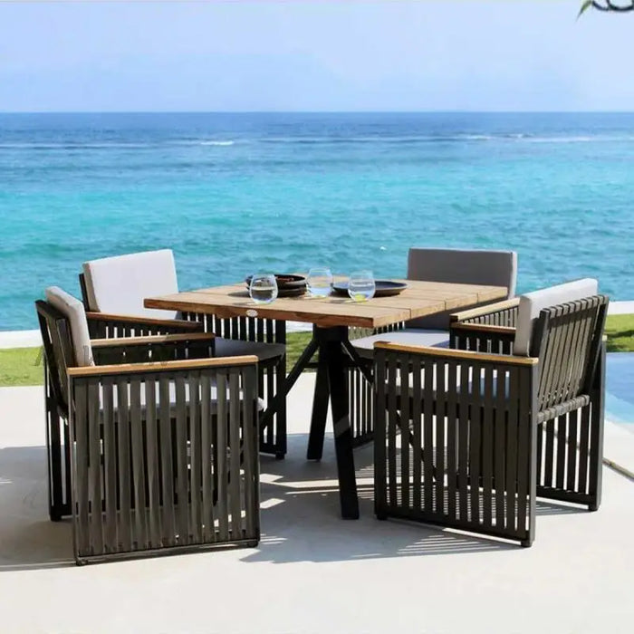 Outdoor Leisure Tables And Chairs Aluminum Alloy Teak Rain-Proof Sun-Proof Courtyard Open-Air Combination Restaurant Furniture