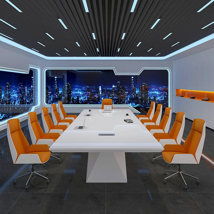 Large and small conference table Long white paint simple modern rectangular fashion creative office negotiating table and chair