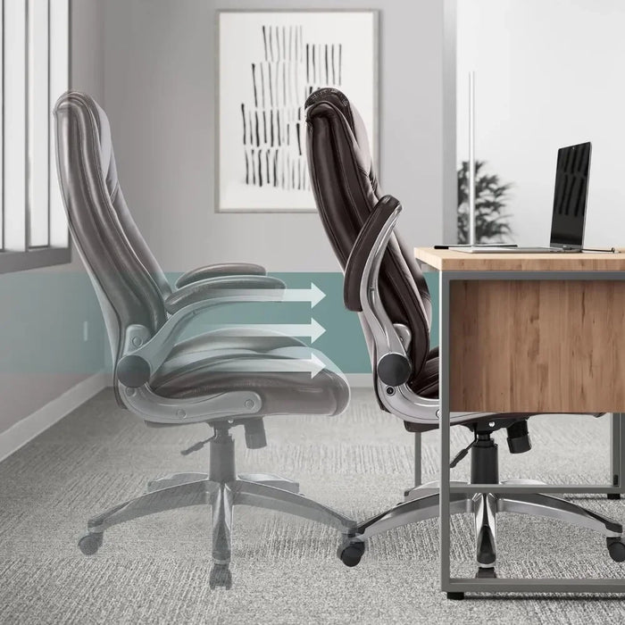 Leather Executive Office Chair with Padded Flip-up Arms,Adjustable Tilt Lock,Swivel Rolling Ergonomic Chairs for Adult Working