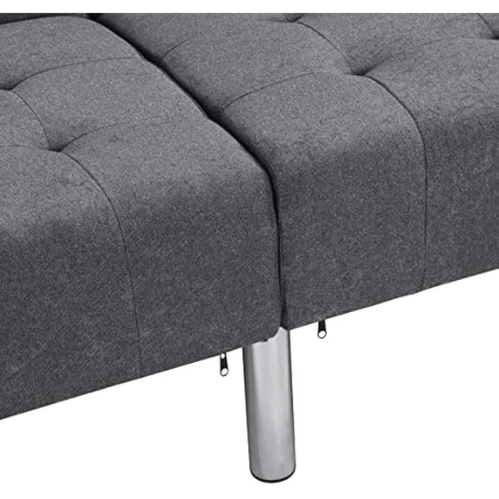Convertible Folding Futon Sofa Bed Sleeper Lounge Couch for Living Linen Upholstered Loveseat with Armrest, Dark Gray
