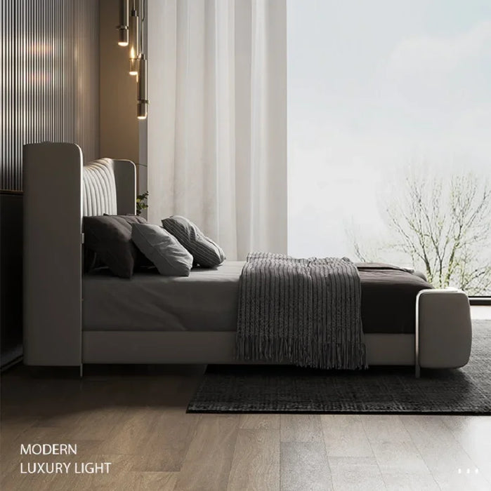 Napa leather bed modern minimalist 1.8 meter master bedroom double bed 1.5 meter solid wood upholstered bed Italian light luxury