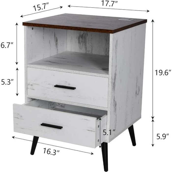 Night Stand With Drawers for Bedroom Nightstands Nightstand With Charging Station and USB Ports Furniture Home