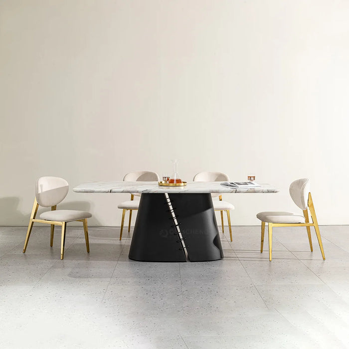 Custom marble table light luxury high-end rectangular large apartment 6 people stainless steel titanium gold dining table and