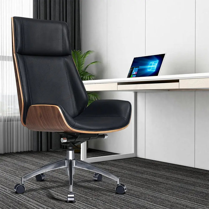 US Stock Wood Frame Genuine Leather Office Chair Chief Desk Ergonomic Swivel Chair