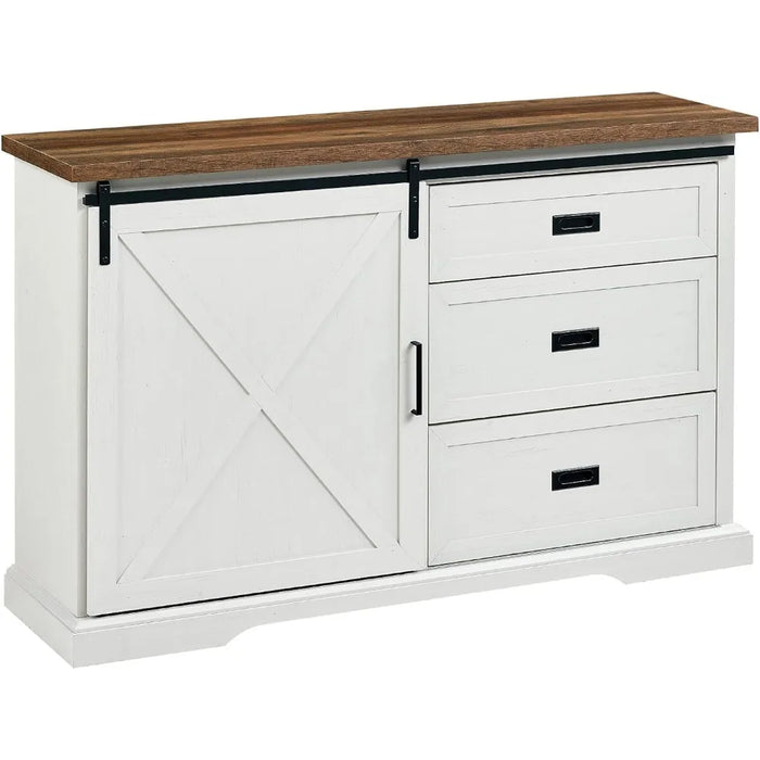 TV Cabinet Wood Sliding x Barn Door Living Room Entrance Service Locker Door - Media Console, 56", White & Rustic Oak