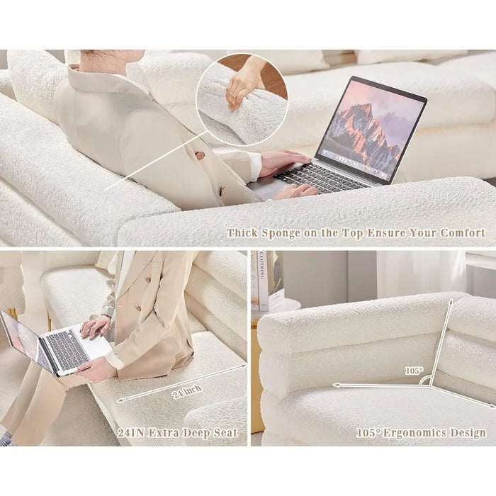 AMERLIFE Sofa, Oversized Sofa- 85 inch, 3 Seater Sofa Comfy Sofa for Living Room- White Deep Seat Sofa, Bouclé Couch