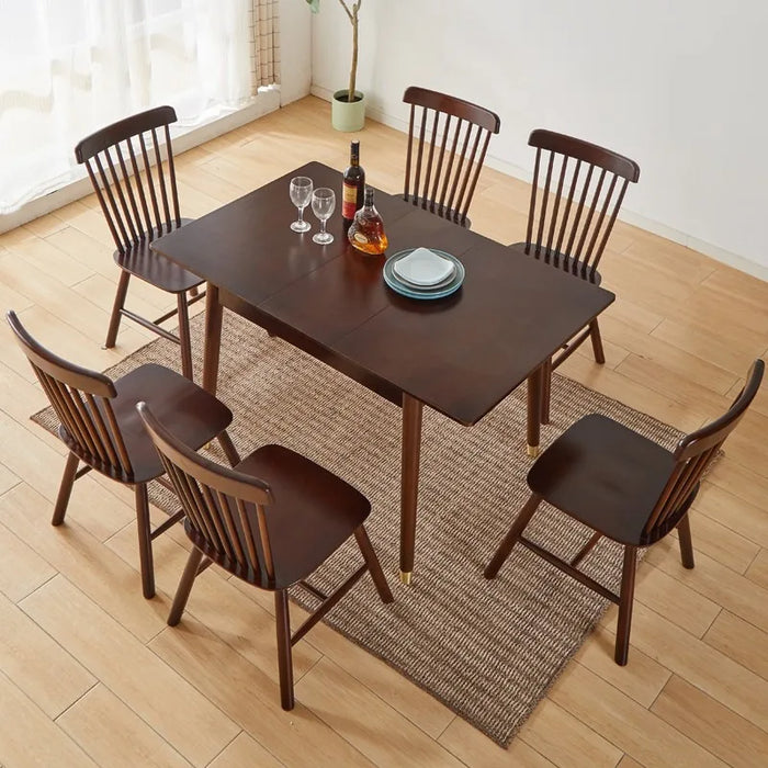 Solid wood folding dining table Nordic minimalist 4 people, 6 small units, 8 household pull-out retractable dining chairs, 2 com