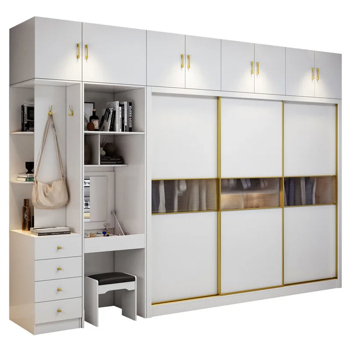 Solid Wood Sliding Door Wardrobe Nordic Modern Bedroom Household Furniture Clothing Closet