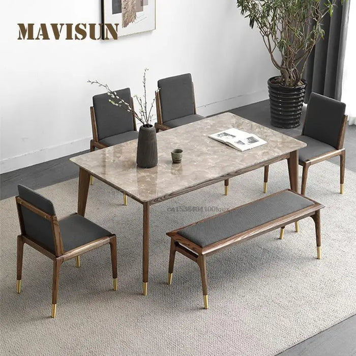 Nordic Natural Marble Solid Wood Dining Table Rectangular Modern Minimalist Household Custom Dining Table And Chair Combination