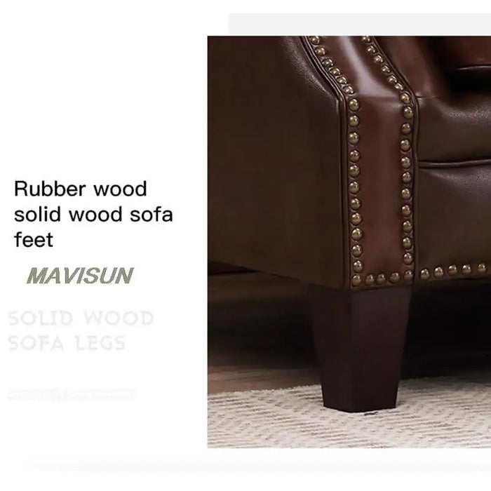 Leather First Layer Cowhide Solid Wood Sofa Combination Light Luxury Canape Living Room Small Apartment Classic Retro Couch
