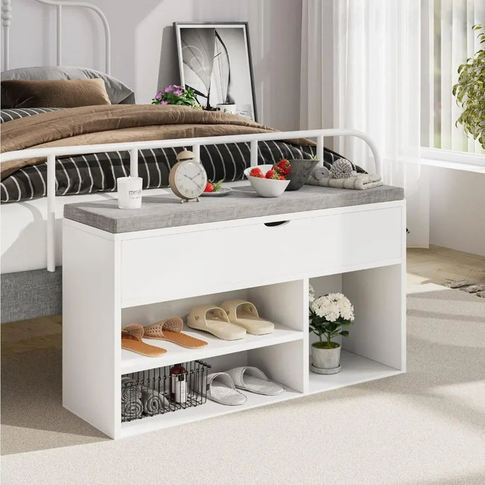 Shoe Storage Bench Rack With Comfortable Thickened Cushion Shoe rack Living Room Furniture Home Freight free