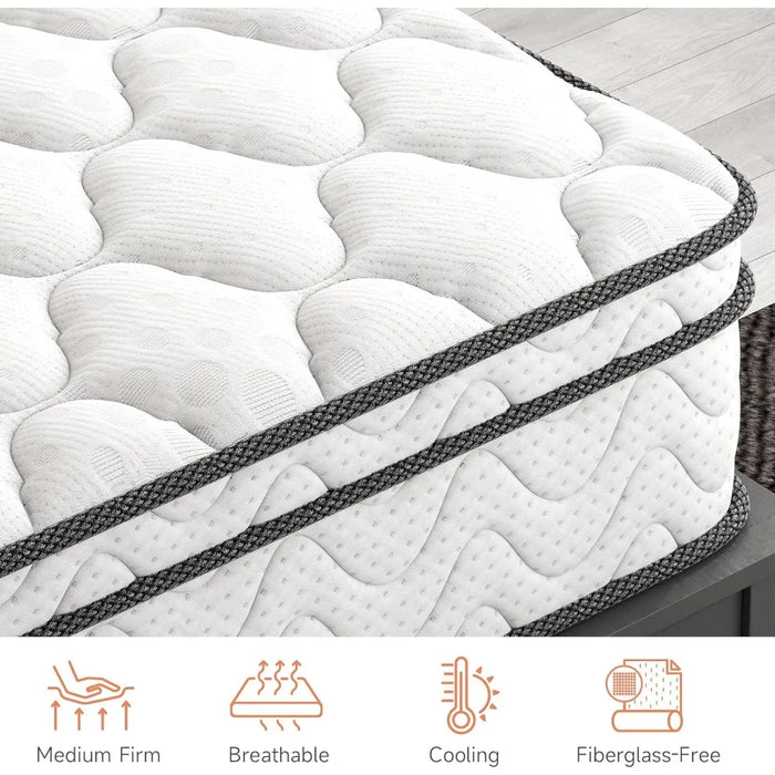 King Size Mattress, 12 Inch Hybrid King Mattress in a Box, Gel Memory Foam and Pocket Coils Innerpring Mattresses